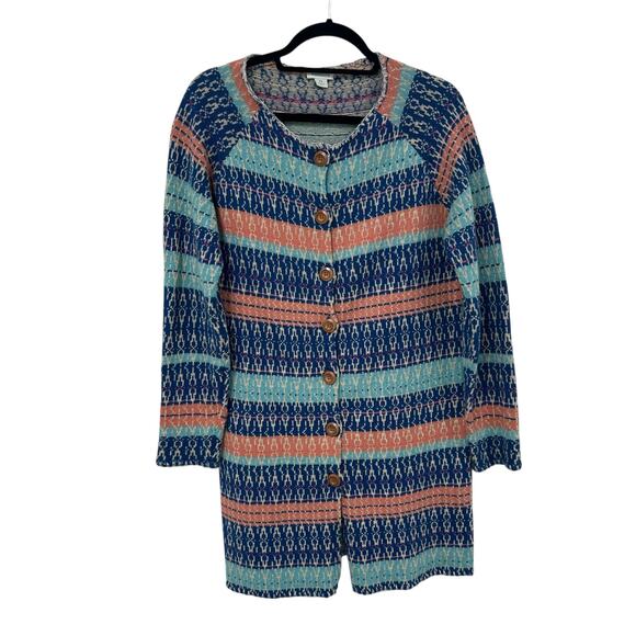 Sundance Shoreline Orange Blue Button Up Cardigan Sweater Womens Petite Small - Picture 1 of 4
